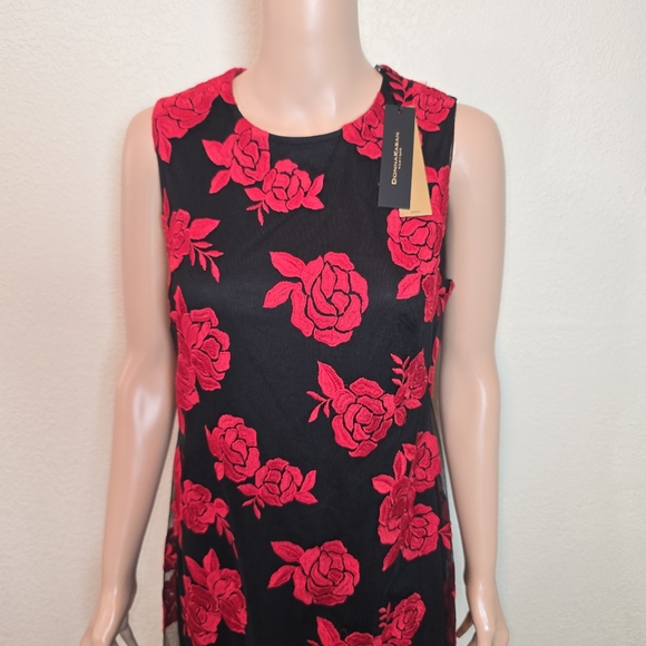 Donna Karan Black & Embroidered Red Roses Dress Size 4 NWT - Picture 7 of 15